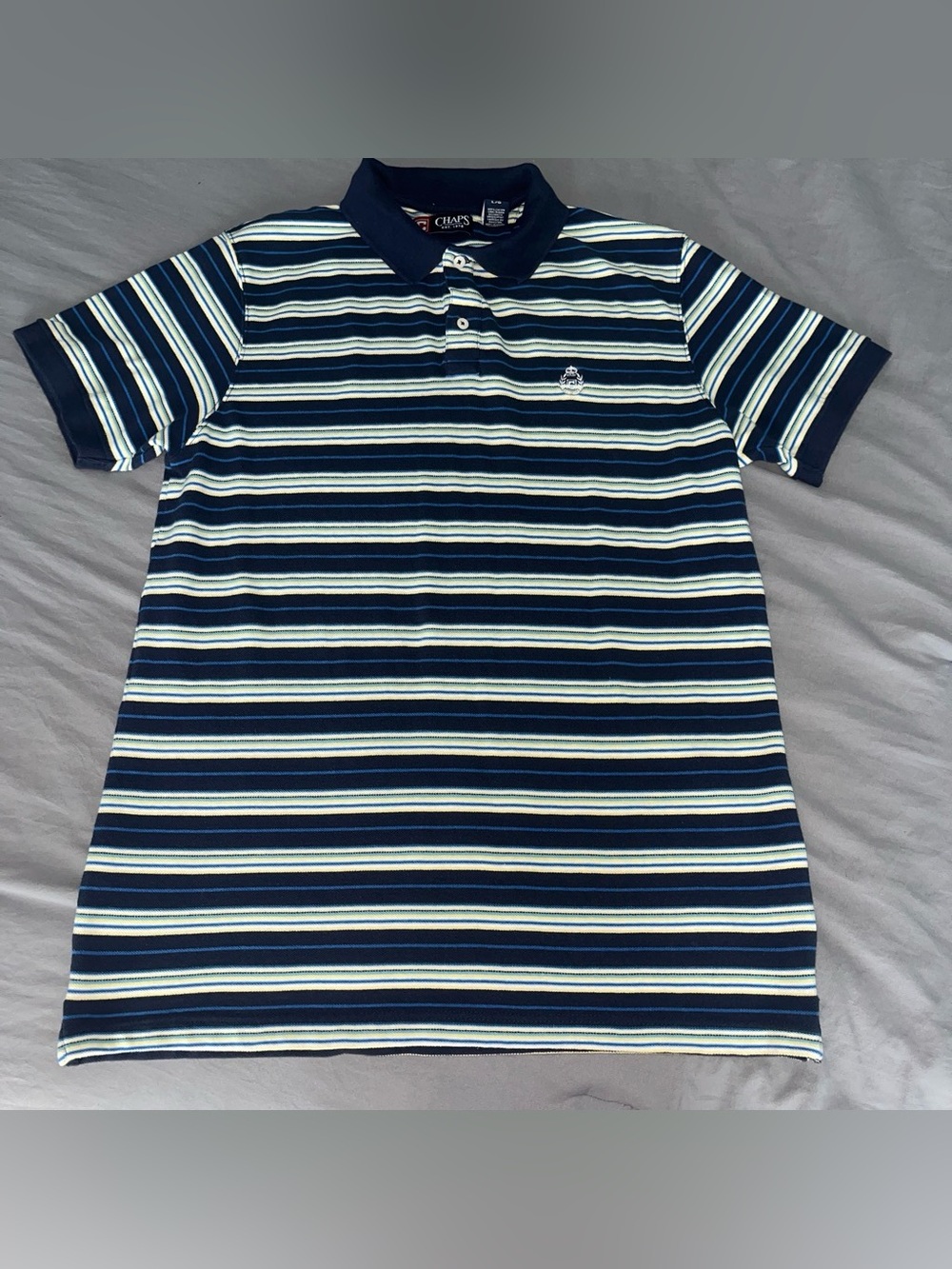 Chaps Men's Navy, White & Light Blue Striped Polo